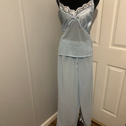 Vintage-Style Sheer Peignoir Set in Powder Blue –  3 Piece Lace & Satin Loungewear