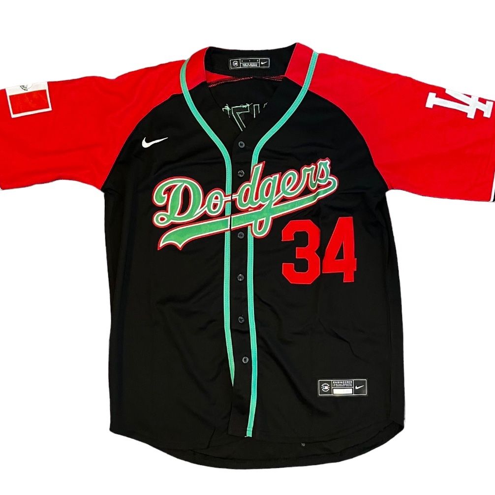 Black No#34 Dodgers Fernando Valenzuela Mexico Printed Baseball Jersey