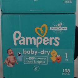 Pampers Size 1  3 Cases containing 198 Pampers in each box