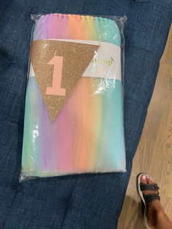 First birthday high chair decoration rainbow theme
