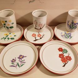 Set of Asian Tea Cups and Small Plates

