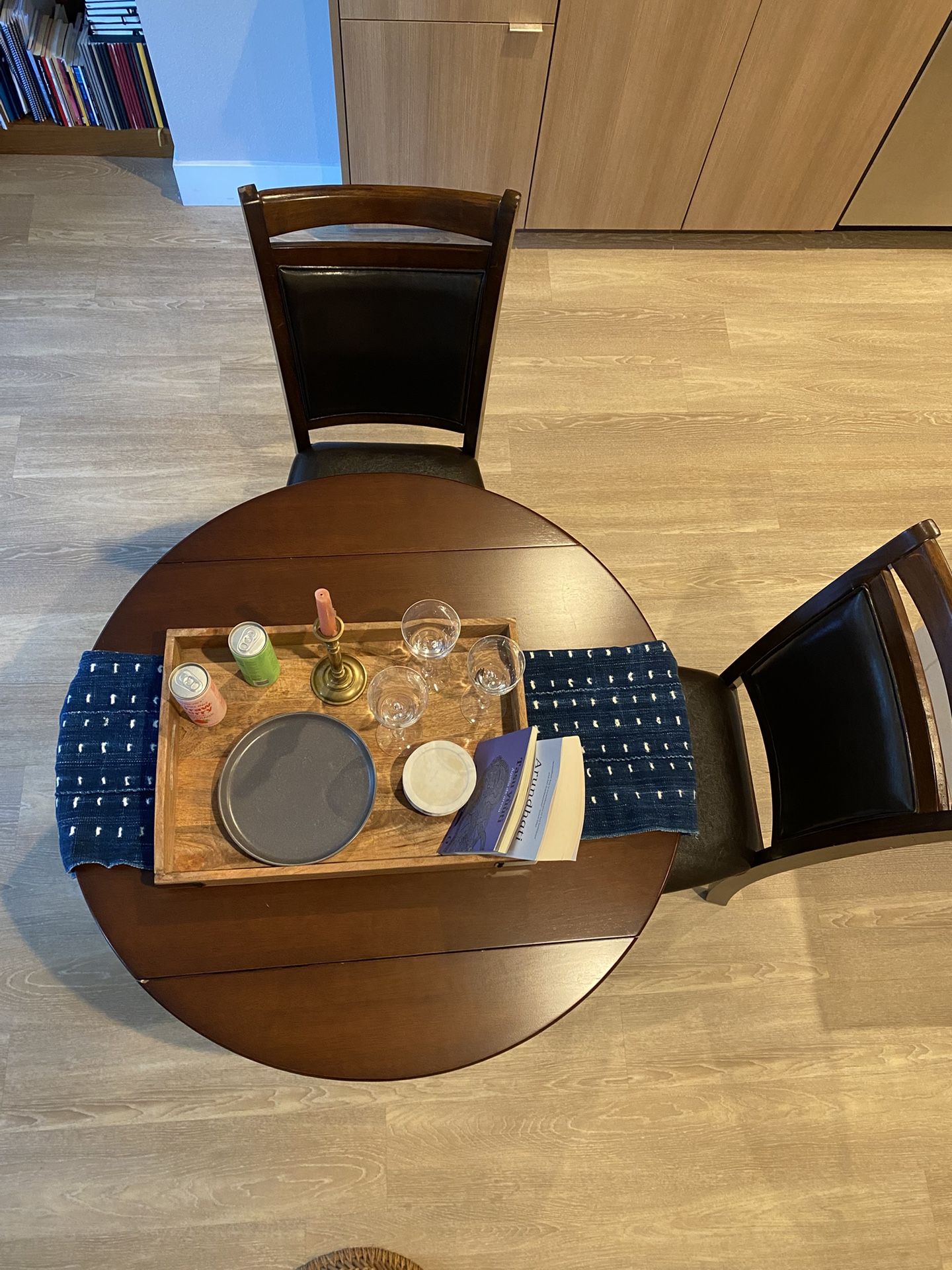 Brown Wooden Dining Table, 2 Chairs