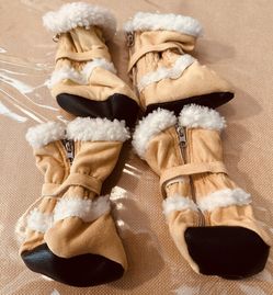 Pawtection Camel Suede Fleece Slip Resistant Dog Boots Shoes XL Machine Washable