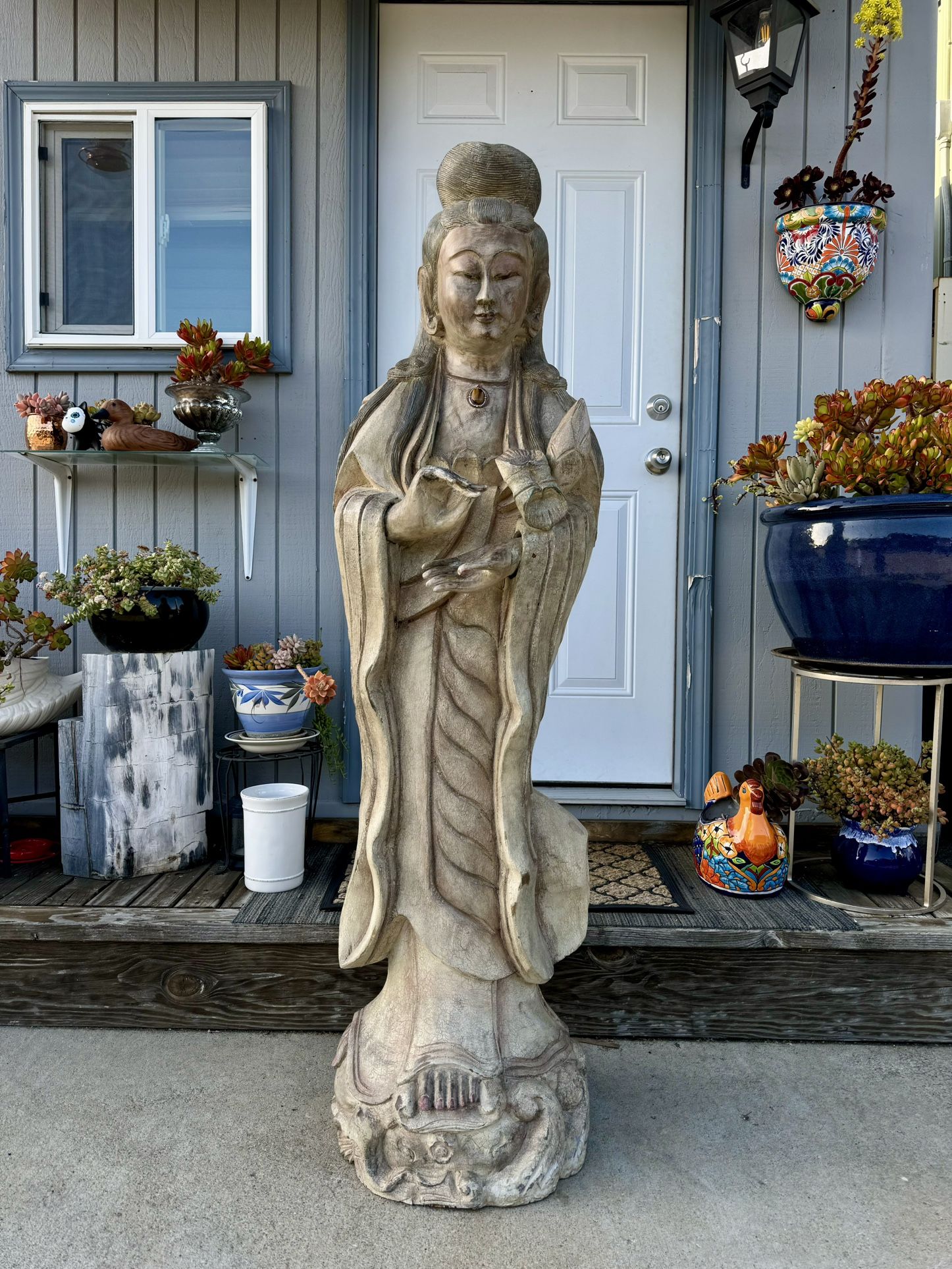 Gorgeous Large Solid Wood Buddha Carved Statue 59”