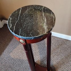 Marble Top Cherry Wood Corner Table