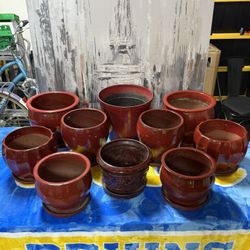 16 Red Planters – Ceramic Pot Set – Heavy Duty – Indoor/Outdoor