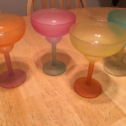 Set of Four Colorful Margarita Glasses - These are Glass, not Plastic