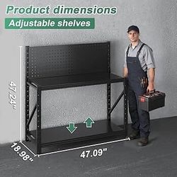 Work Bench with Pegboard,Heavy Duty 3000lbs Capacity Workbench Adjustable Shelves,Work Table for Garage Warehouse47.2 H*47.09" W*19" D