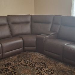 Leather Sectional Sofa With 3 Recliners And Console 