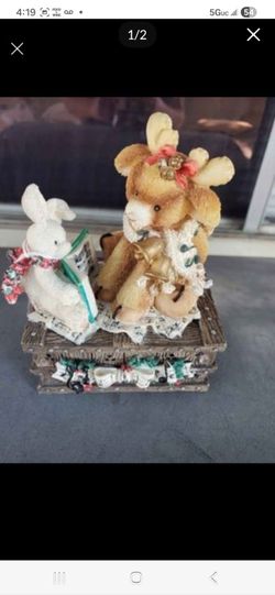 Christmas Bear and Bunny Music Box Figurine