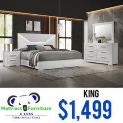 Ives 4-Piece King Bedroom Set White High Gloss