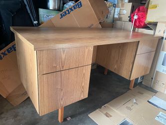 Large Mid Century Modern Walnut Desk w/ Drawers Solid & Heavy