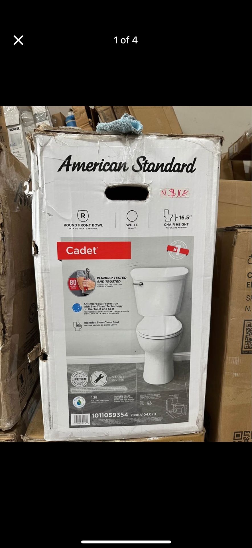 American Standard Cadet 12 in. Antimicrobial 2-Piece 1.28 GPF Single Flush Chair Height Round Toilet with Slow Close Seat in White