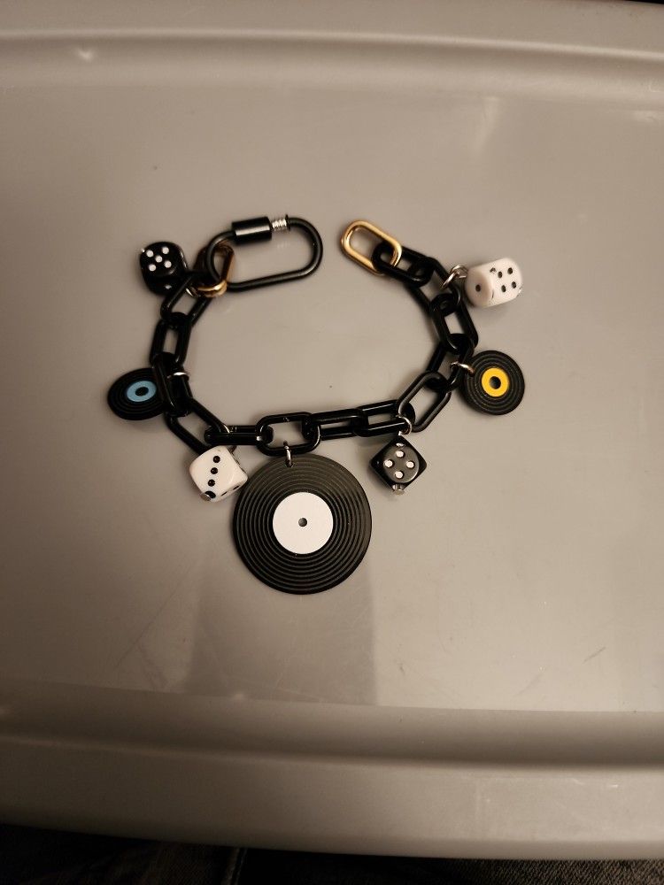 Record Player and Dice Charm Bracelet