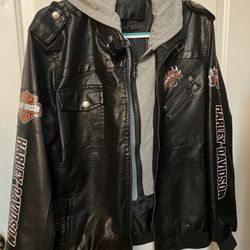Harley-Davidson Men's Genuine Cowhide Harley-Davidson Leather Motorcycle Jacket-Removable Hoodie