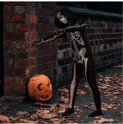 Cupohus Unisex Skeleton Jumpsuit Scary Black and White Halloween Jumpsuit Costume kids Medium 50-53"