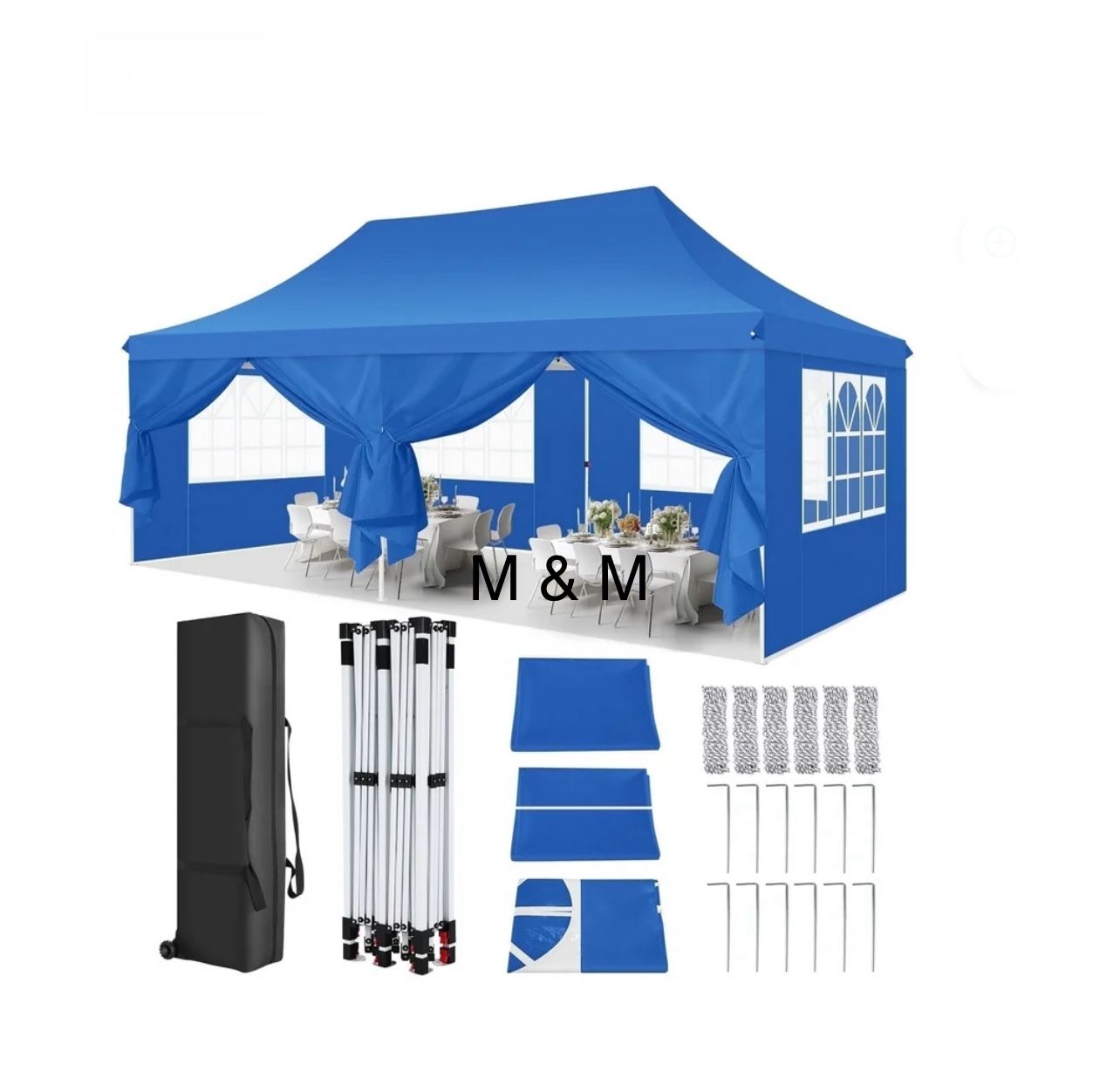 10x20 Pop Up Canopy with 6 Sidewalls and Windows, Ez Up Outdoor Instant Canopy Tent for Parties, Adjustable Waterproof Canopy with 6 Sand Bags, 8 Stak