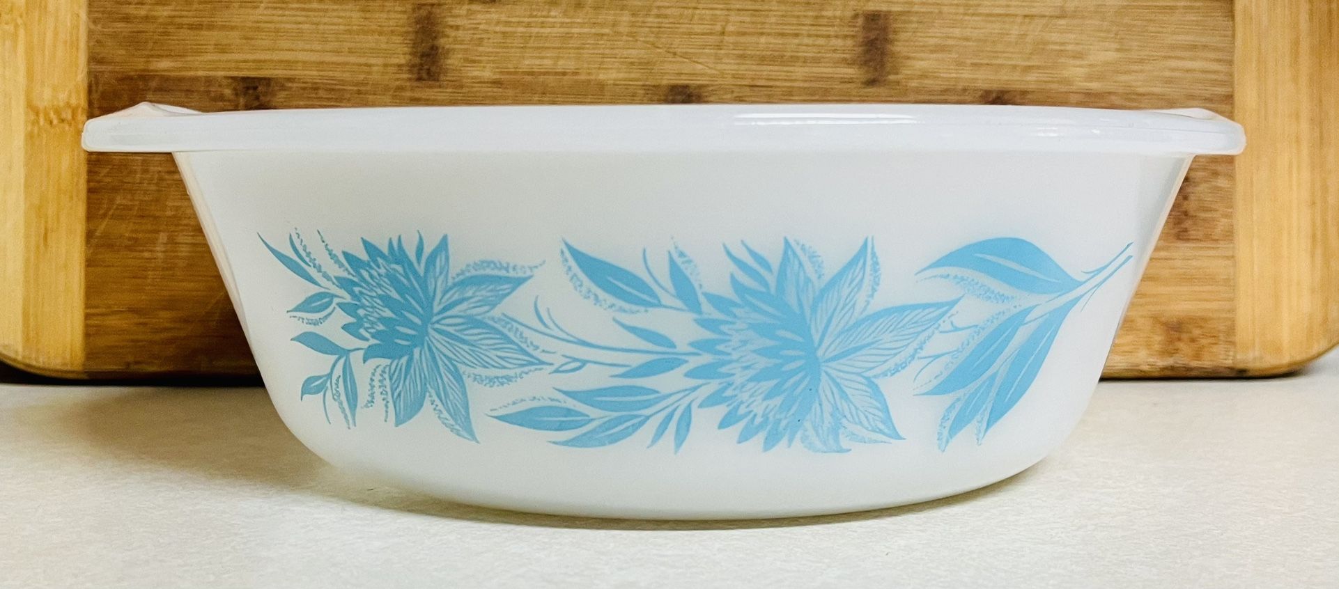 Vintage Aqua Blue Thistle Glasbake 2 Qt - Casserole Dish Milk Glass