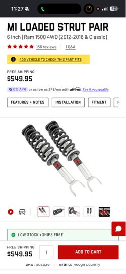 Rough Country M1 Loaded Strut Pair – 6 Inch Lift