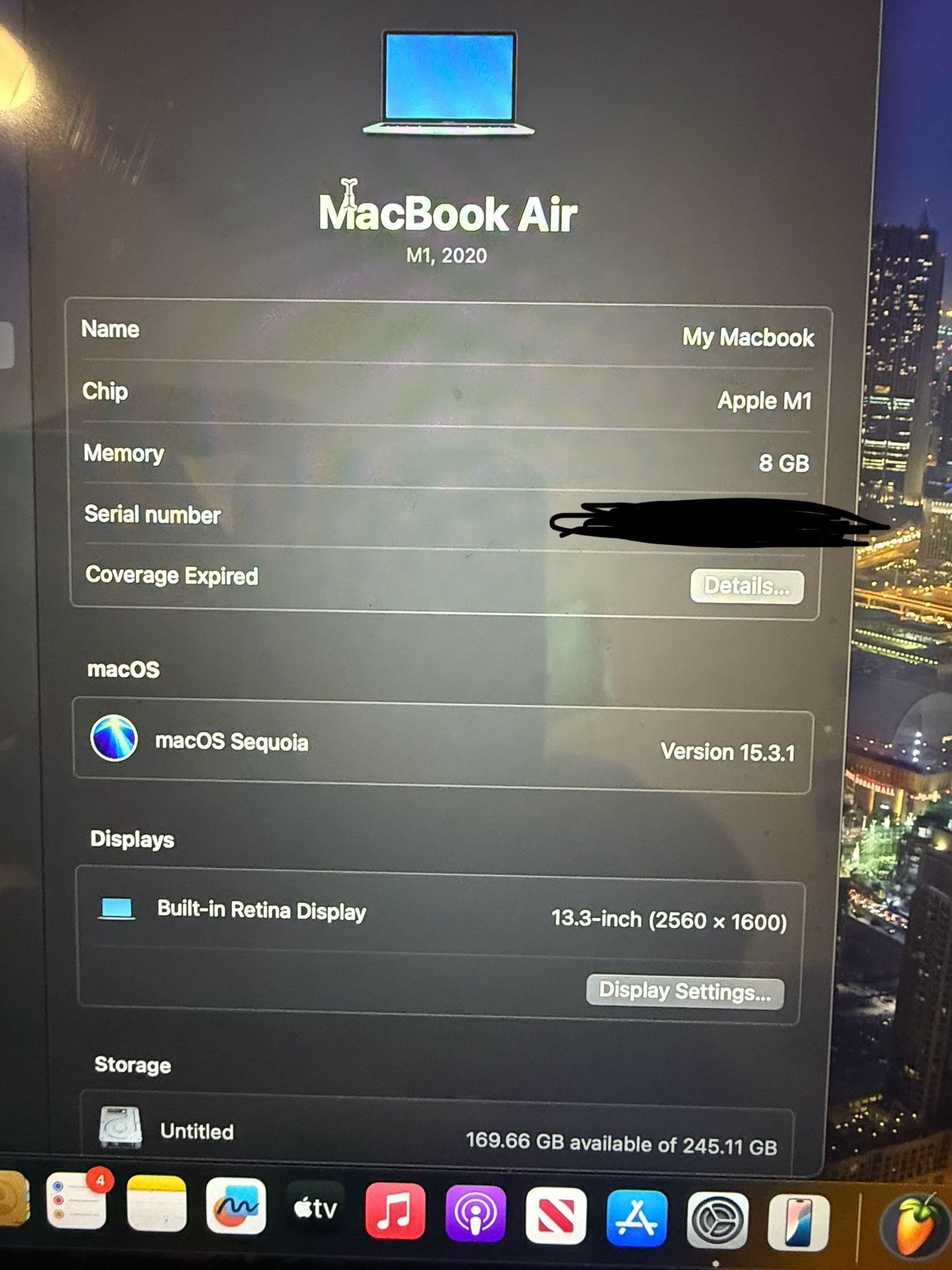 MacBook Air, 13.3, 2020, M1 Chip.