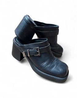 Vintage Harley-Davidson Black Leather Platform Mule Clogs Heels Women’s 7.5M Y2K