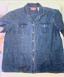 Denim & Co. Short Sleeve Button Down Shirt Sz L