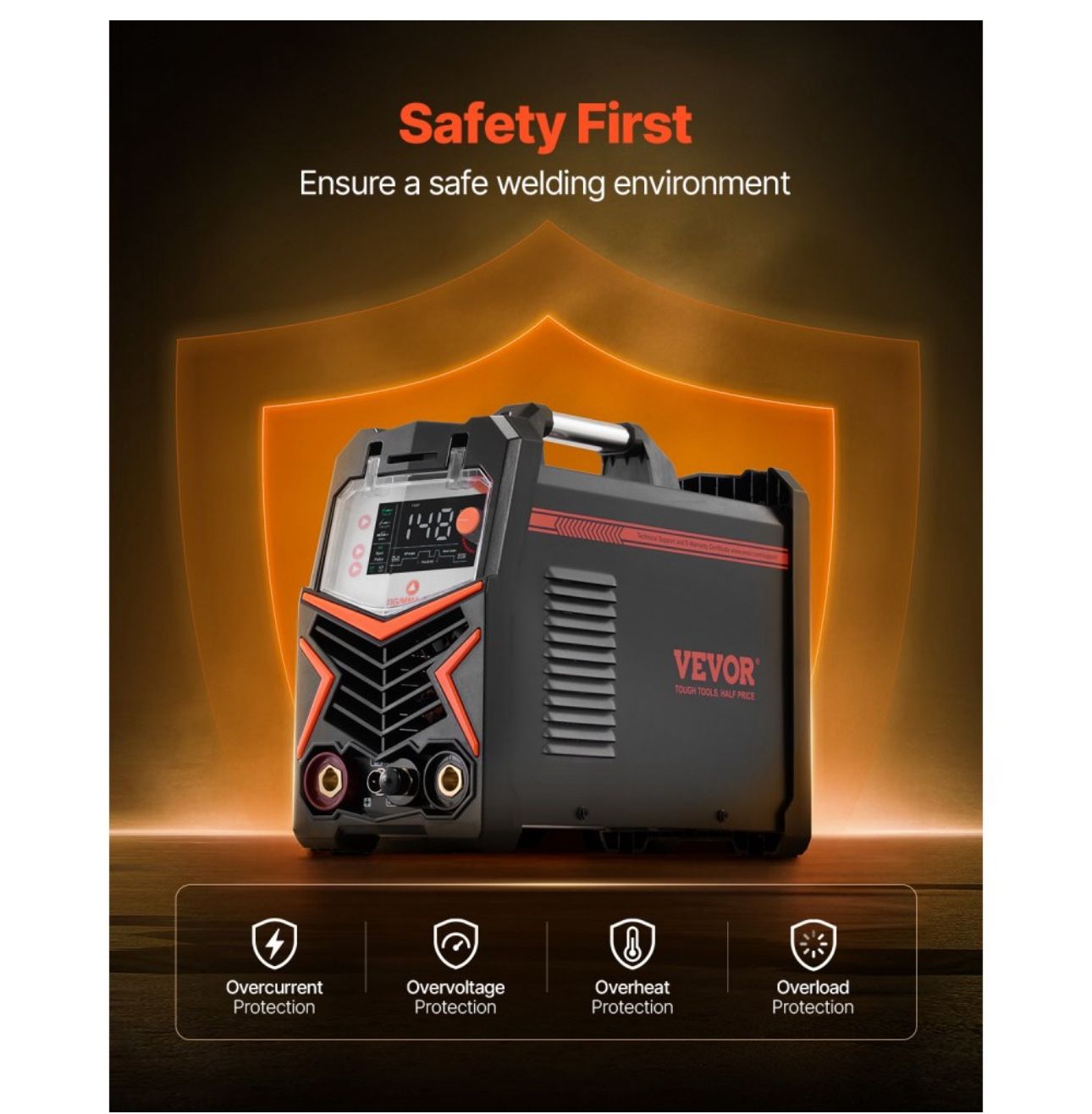 VEVOR TIG Welder, 205A 3-In-1 Welding Machine (Large LED Display)- DC TIG/DC Pulse TIG/MMA(Stick)