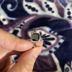 Real 925 Sterling Silver Black Natural Gemstone Wedding Ring Size 8