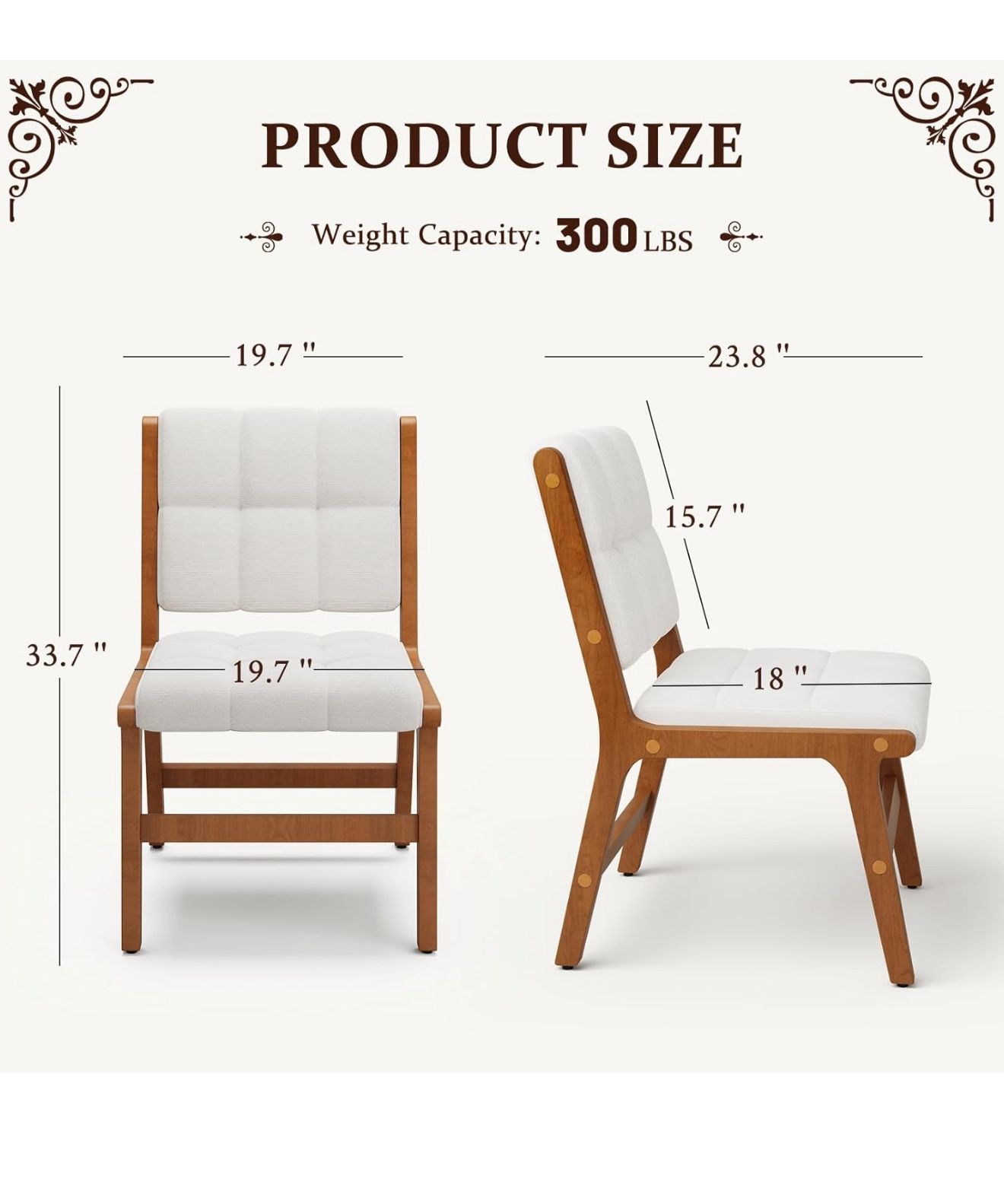 Furniliving Oak Wooden Dining Chairs Set of 2, Mid-Century Modern Linen Fabric Upholstered Kitchen 