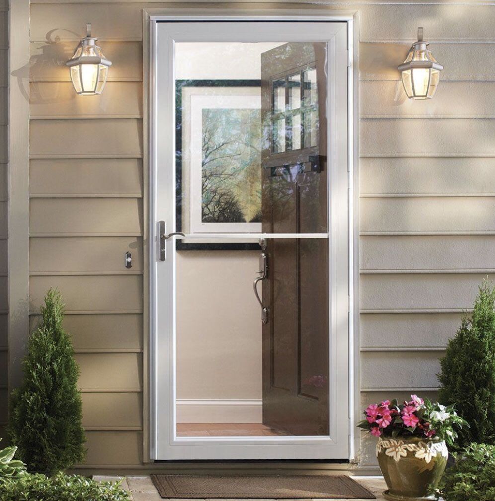 Andersen 32 in. x 80 in. 3000 Series White Left-Hand Self-Storing Easy Install Aluminum Storm Door with Nickel Hardware