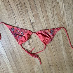 Victoria Secret Orange Floral Bikini Top - Large 
