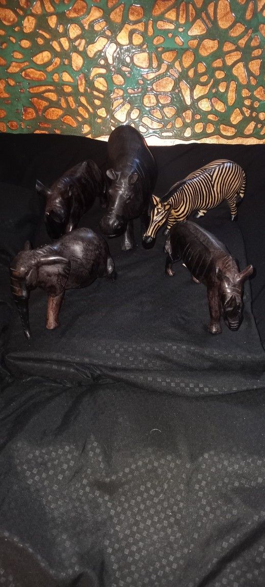 Hand Carved Wooden Rhinos , Hippocampus & Zebra