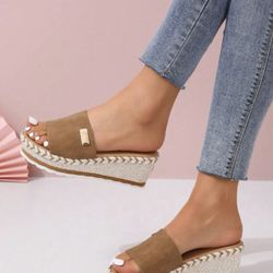 Brown Espadrille Wedge Slide Sandals *NEW*