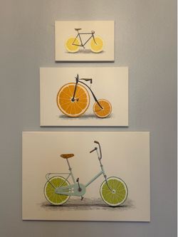 3 Bicycle / fruit canvases