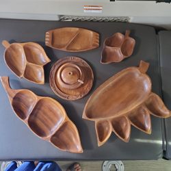 Vintage MCM Monkey Pod Wood Serving Collection Tropical Leaf Banana Tray - SOLD SEPARATELY