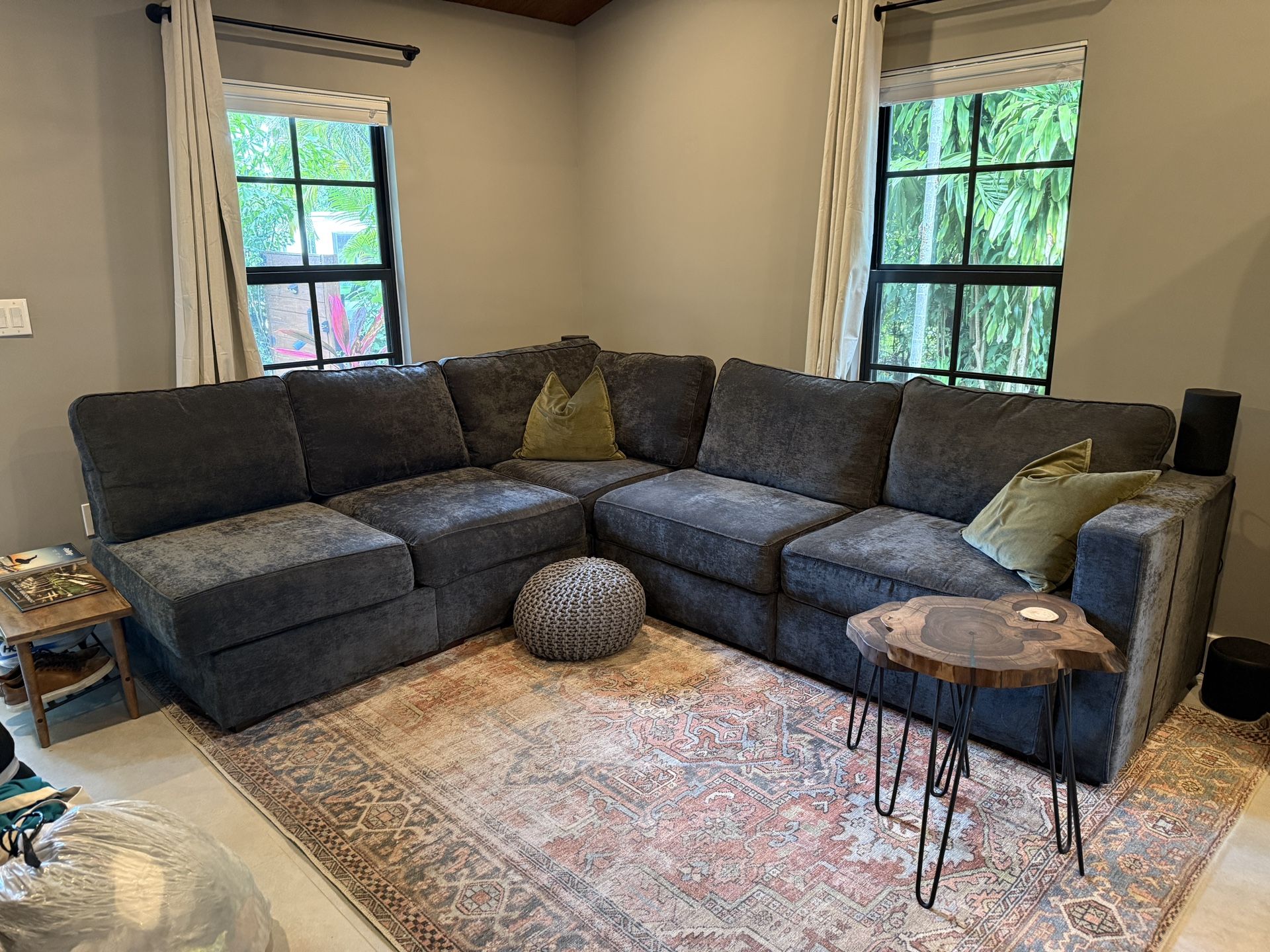 Lovesac “Sactionals” Modular Sofa – 5 Seats / 7 Sides w Storage & Deep-Seat Upgrades – Charcoal Grey Corded Velvet