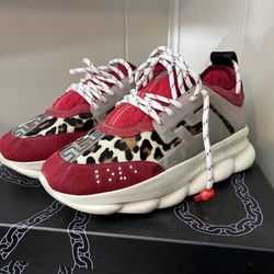 Versace Red Leopard Cloth Trainers 
