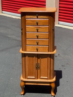 Oakwood jewelry armoire with storage