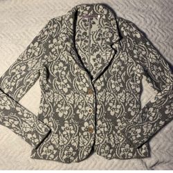 Rosebud White Grey Floral Lambs Wool Blend Cardigan Blazer