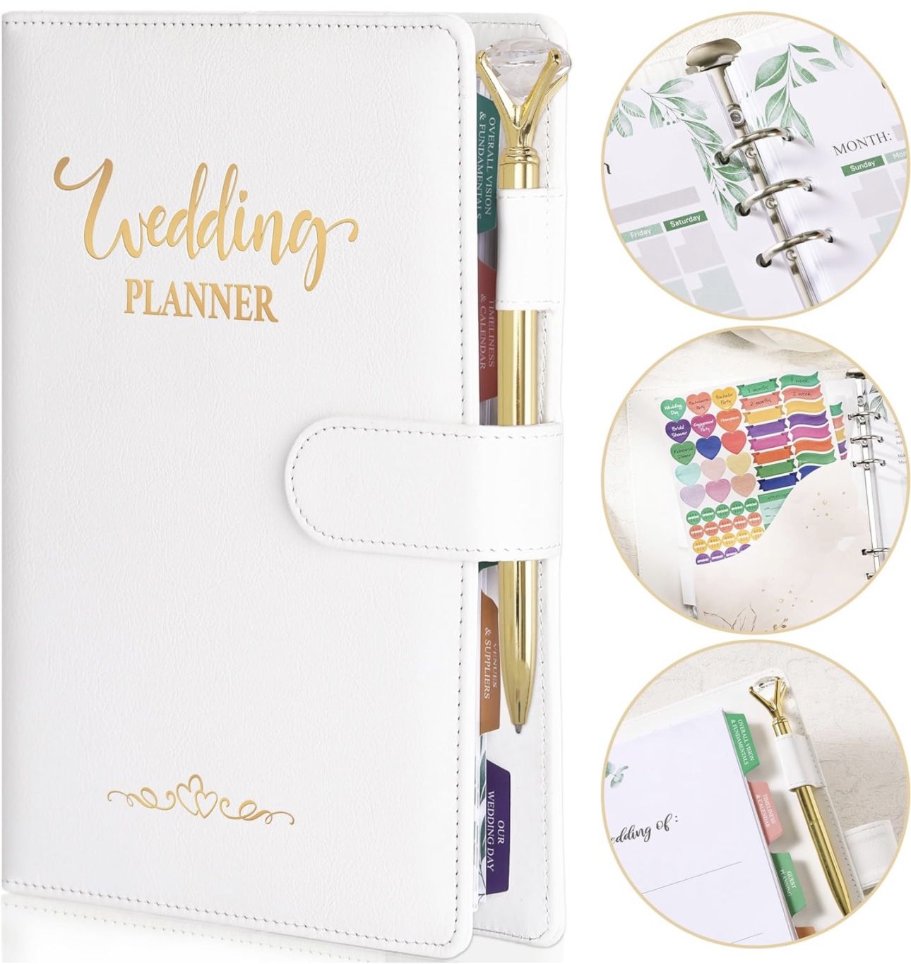 BRAND NEW Wedding Planner with 5 Tabbed Sections & Leather Cover & 5 Inner Pocket & Sticker & Pen Loop(9.2" x 6.9")