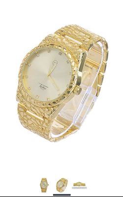 14k yellow gold plated nugget watch for men