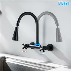 (Brand New in Box)
Wall Mount Kitchen Faucet, Matte Black Wall Mounted Faucet 8 Inch Center 360 Degree Swivel Spout Commercial Sink Faucet with 3 Fun