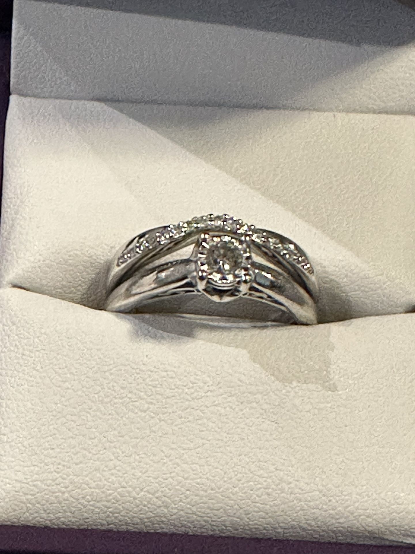 14k White Gold Engagement Ring & Band