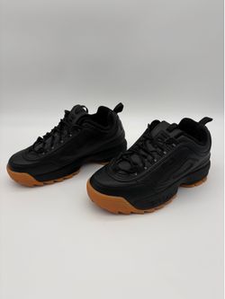 ⁠FILA Disruptor II Premium Black Gum Sole Men Size 7 Sneakers 1FM00813-976 EUC