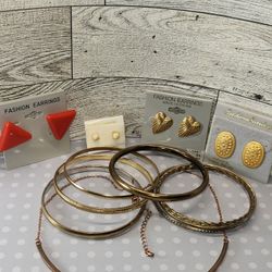 #1954, LOT VTG JEWELRY, BRACELETS, NEW EARRINGS, & CHOQUER

