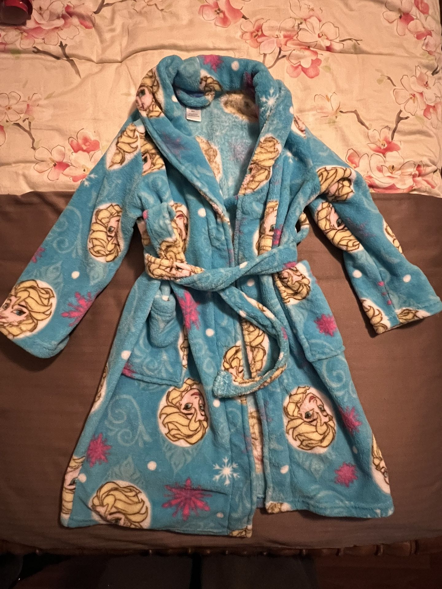 Disney Frozen Face Bath Robe Girls Size 6 Bathrobe Knee Length Cover Up