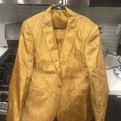 Mens Medium 2 Piece Gold Dress Suit Jacket Blazer and Pants 