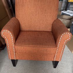 🪑 High-End Burnt Orange Accent Chair – Nailhead Trim