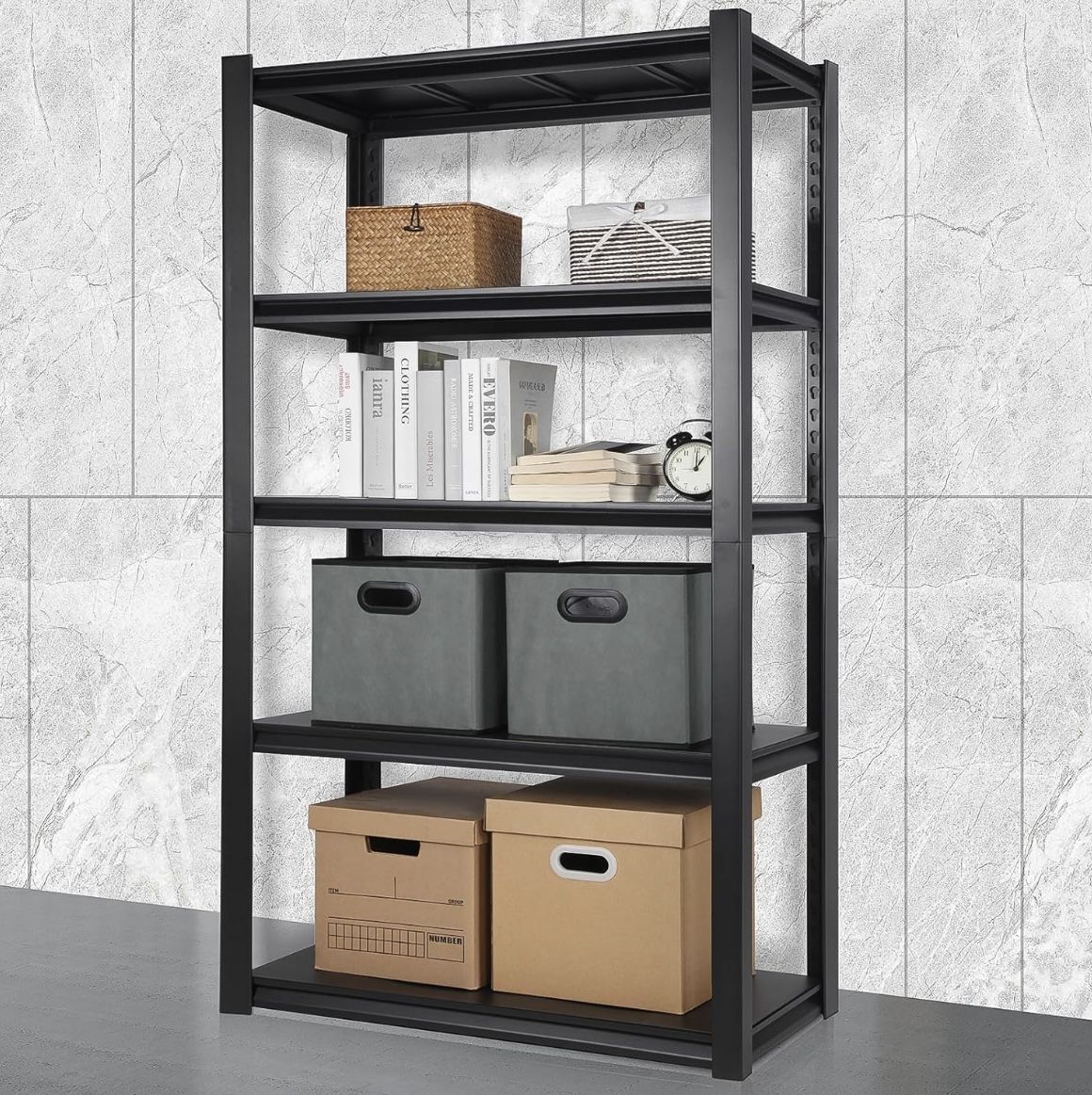 Metal Garage Shelving Units Heavy Duty, 5 Tier Adjustable Industrial Tool Shelves Storage Rack for Basement, Pantry, Kitchen, 32.3"