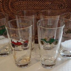 Vintage Antique Automobile Glasses Set Of 6 Tumblers 